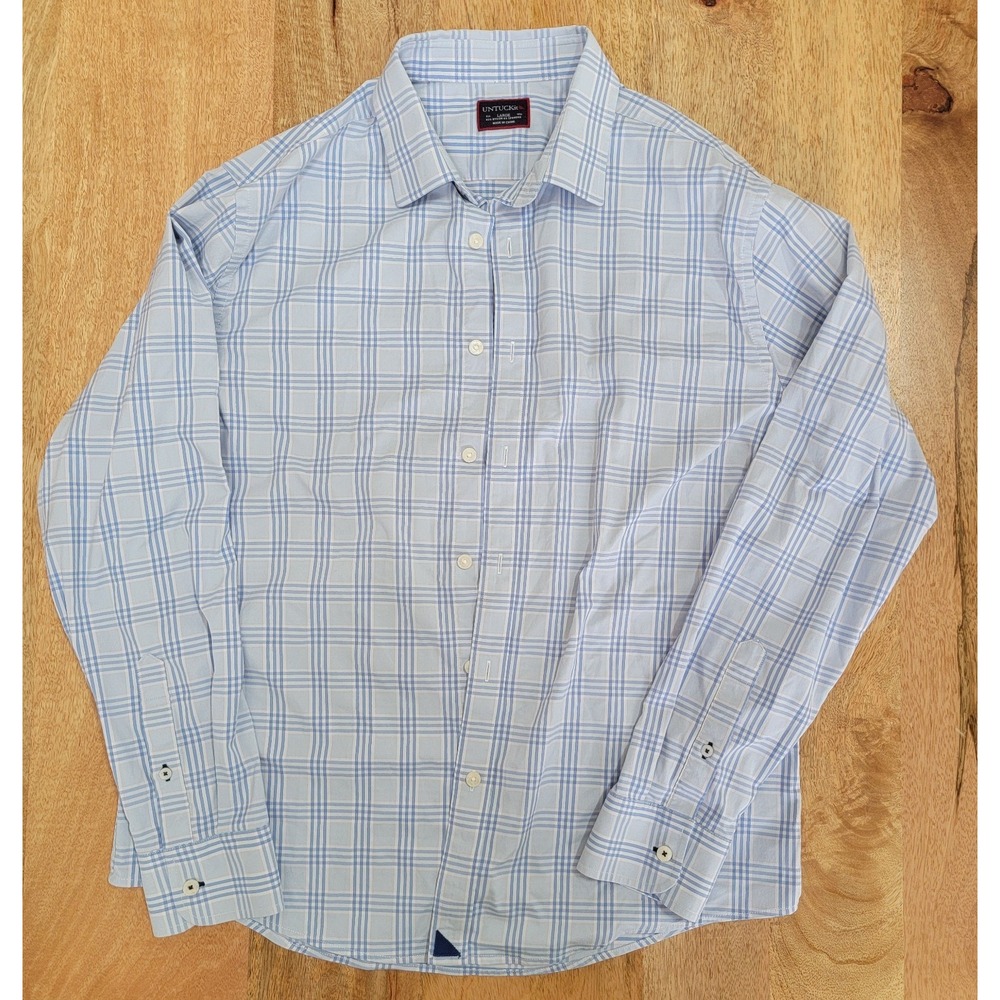 UNTUCKit Shirt Mens Large- Light Blue Plaid Long Sleeve Button  Casual